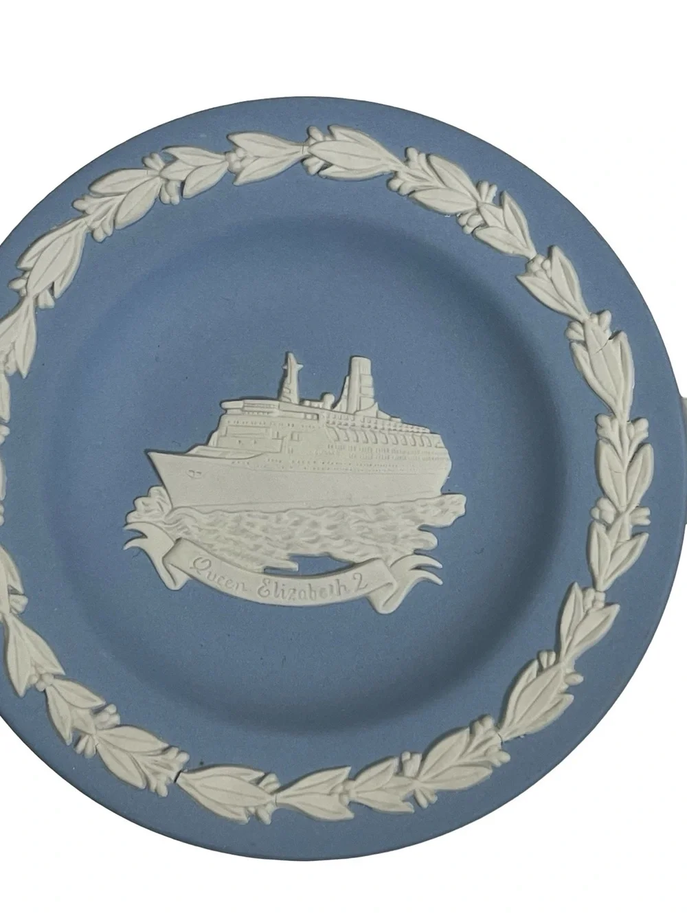 Wedgwood Blue Jasperware Queen Elizabeth 2 QE2 Cruise Ship Mini Plate 5”